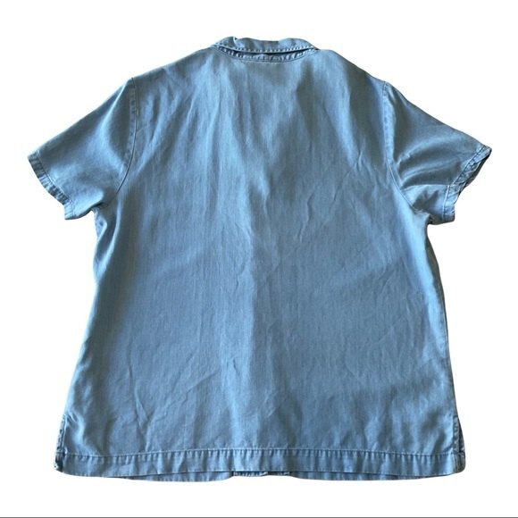 JM Collection Chambray Nautical Embroidered Anchor Button Up Shirt US 14 - Picture 2 of 6